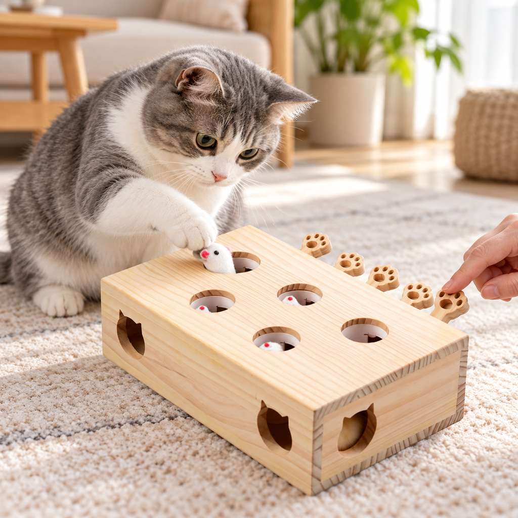 Wooden Whac-a-Mole Cat Toy