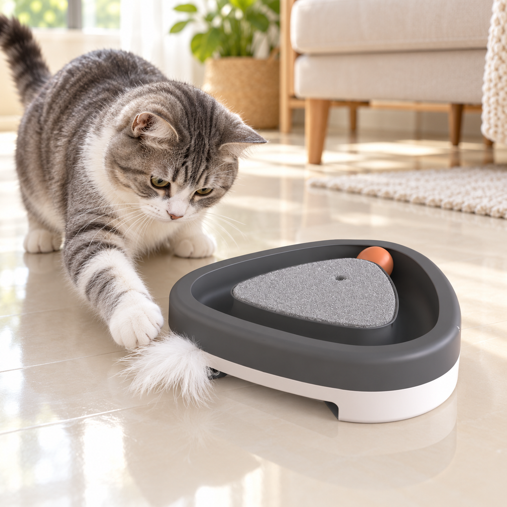 Electric Triangle Cat Toy with Feather